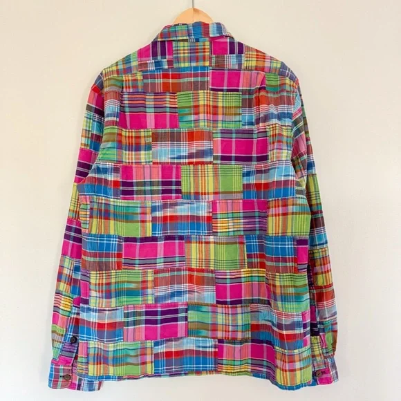 Polo Ralph Lauren Classic Fit Patchwork Madras Camp Shirt 100% Cotton Medium - Picture 6 of 14